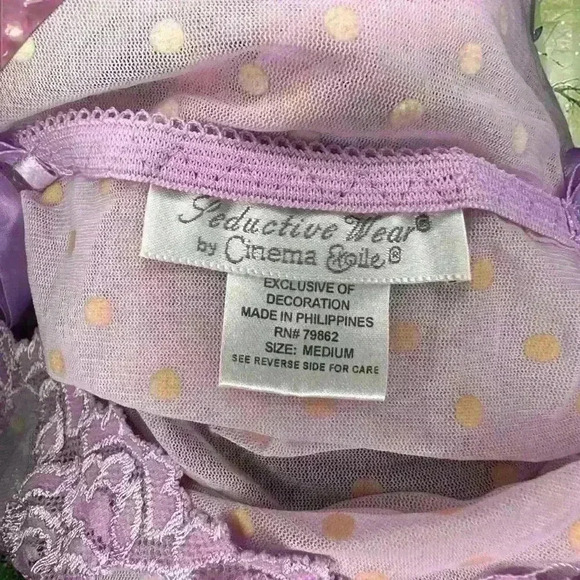 Vintage Y2K Mesh Polka Dot Purple Lace Mini Dress By Cinema Etoile Size Medium - Picture 7 of 8